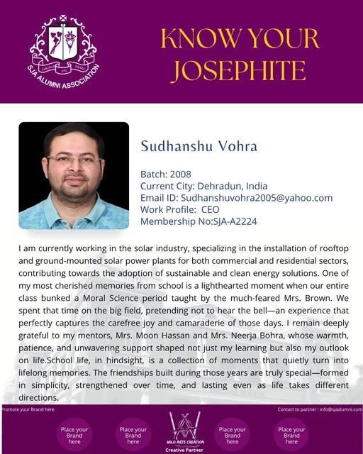 Original SJAA Know Your Josephite profile of Sudhanshu Vohra