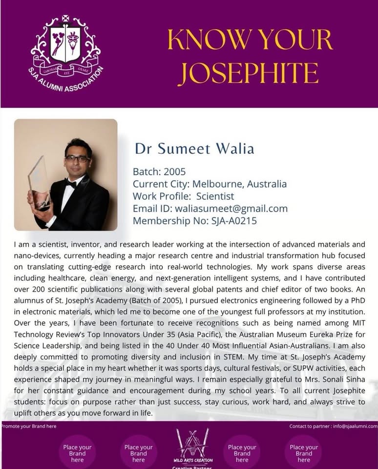 Original SJAA Know Your Josephite profile of Dr Sumeet Walia