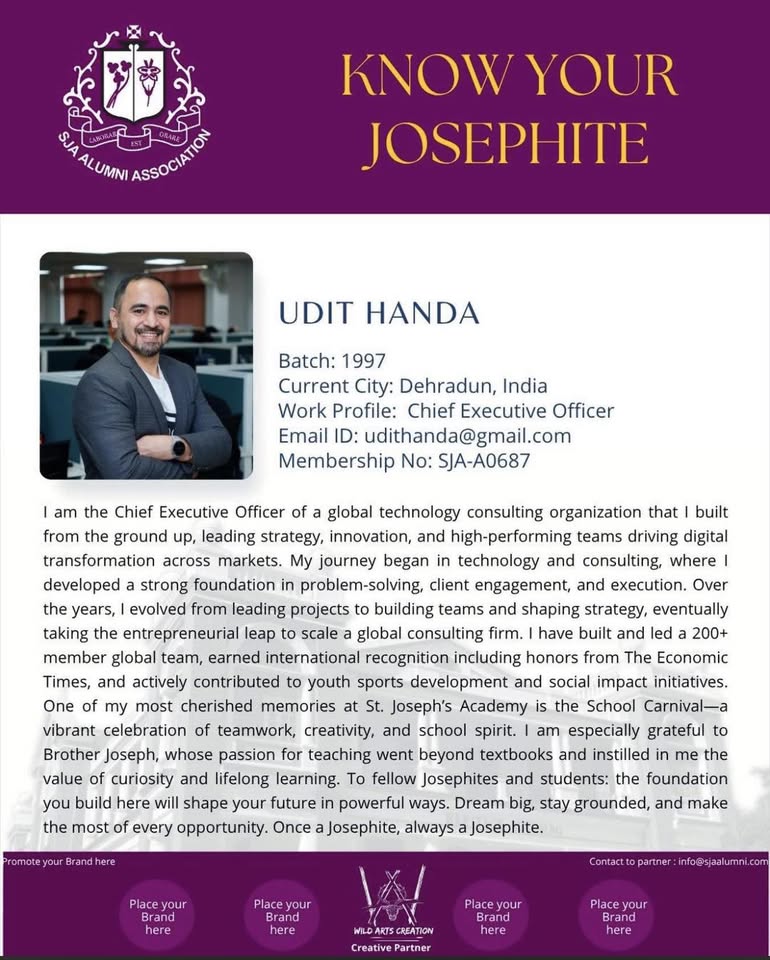 Original SJAA Know Your Josephite profile of Udit Handa
