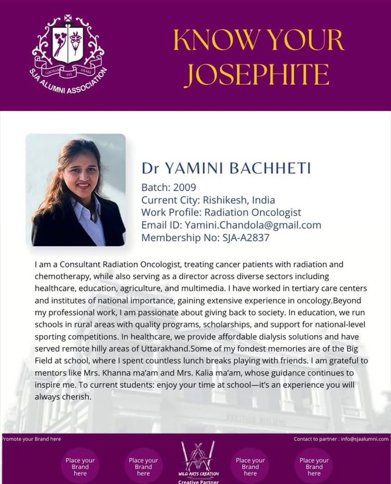 Original SJAA Know Your Josephite profile of Dr Yamini Bachheti